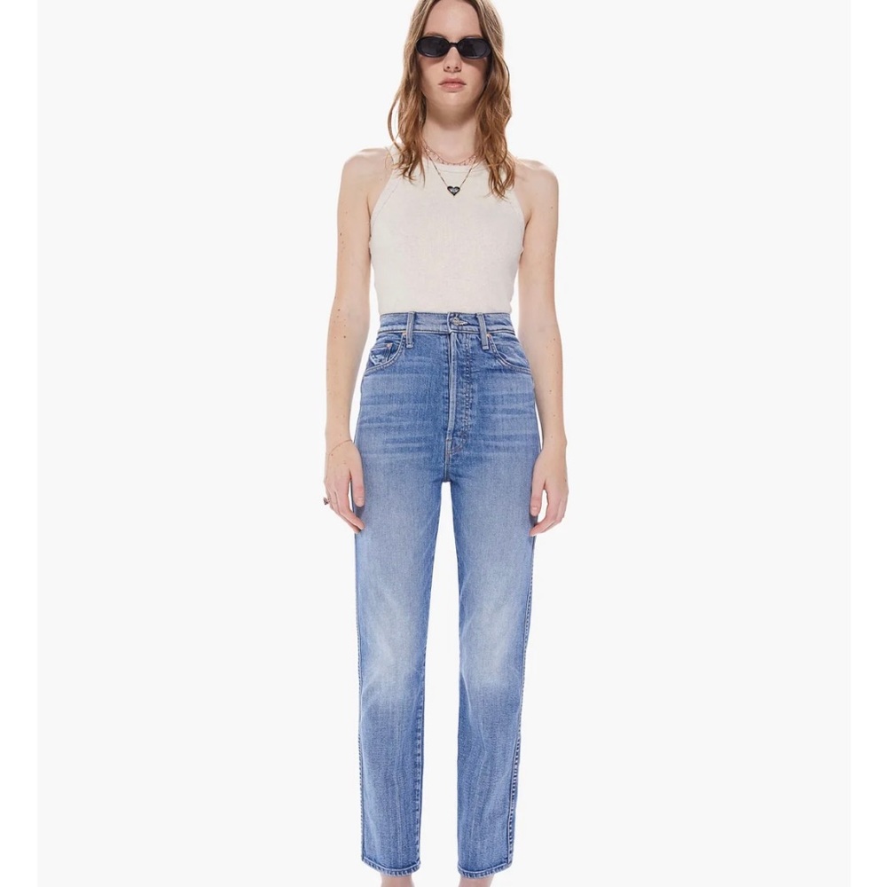 MOTHER DENIM Tippy Top Frisky Flood in Crashing mid-blue wash, Size 27